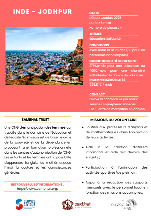 International mobility for French volunteers (18-25 years old) in India
